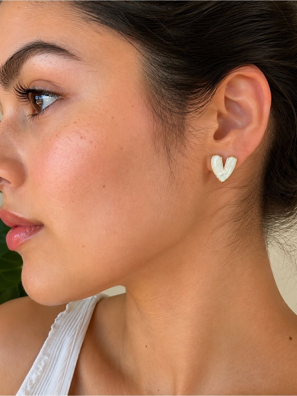 White Heart Mosaic Stud Earrings for Women